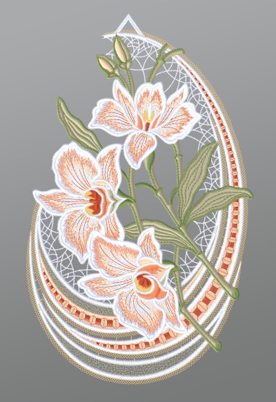 ArtikelbildFensterbild aus Plauener Spitze® - Orchideen mit Designbogen #1W mehrfarbig