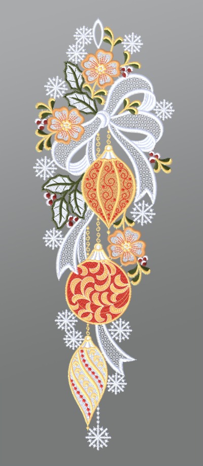 ArtikelbildFensterbild aus Plauener Spitze® - Weihnachtsbaumkugeln mit Schleife #1W mehrfarbig