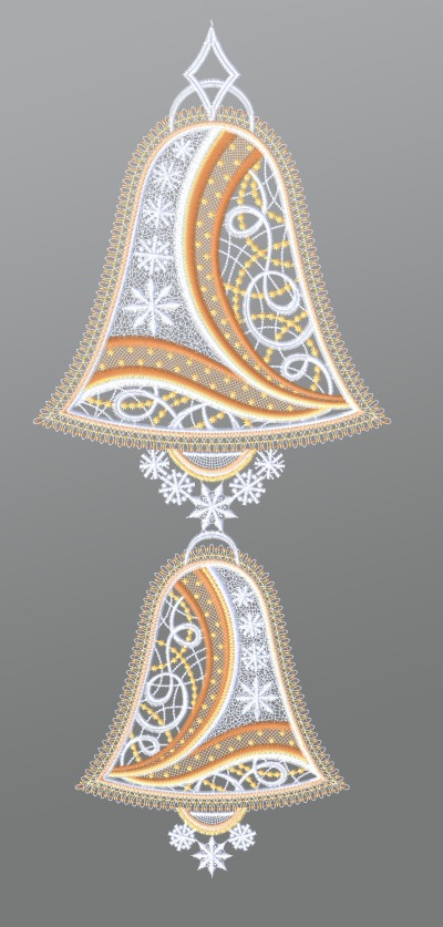 ArtikelbildFensterbild aus Plauener Spitze® - Weihnachtsglocken mit Schneeflocken #1W mehrfarbig