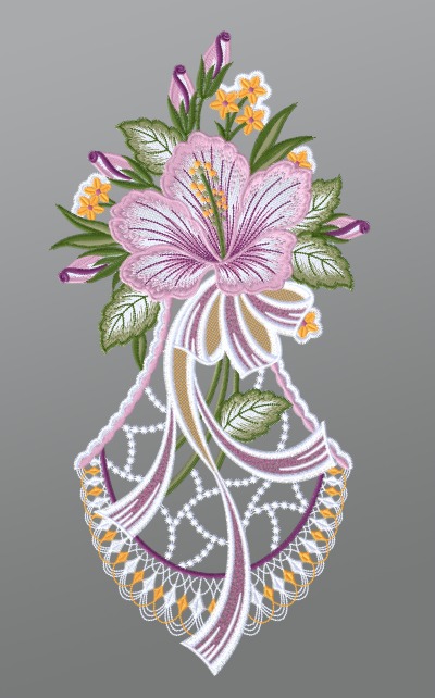 ArtikelbildFensterbild aus Plauener Spitze® - Hibiskus mit Schleife #1W mehrfarbig