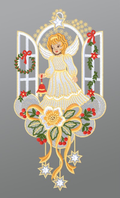 ArtikelbildFensterbild aus Plauener Spitze® - Christkind mit Weihnachtsglöckchen #1W mehrfarbig
