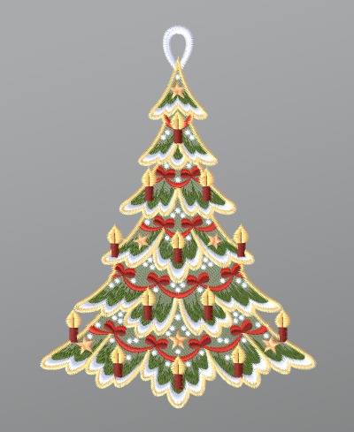 ArtikelbildFensterbild aus Plauener Spitze® - Festlich geschmückter Tannenbaum #1W mehrfarbig