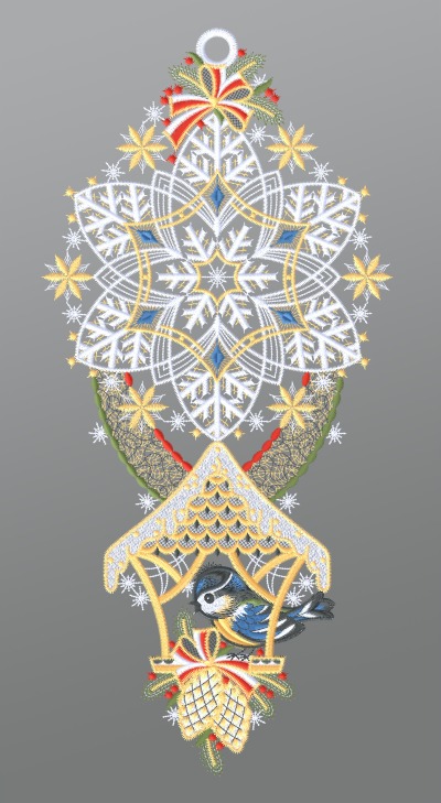 ArtikelbildFensterbild aus Plauener Spitze® - Blaumeise im Vogelhäuschen #1W mehrfarbig