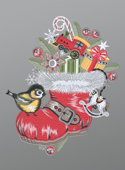 ArtikelbildFensterbild aus Plauener Spitze® - Nikolausstiefel mit Vögelchen #1W mehrfarbig
