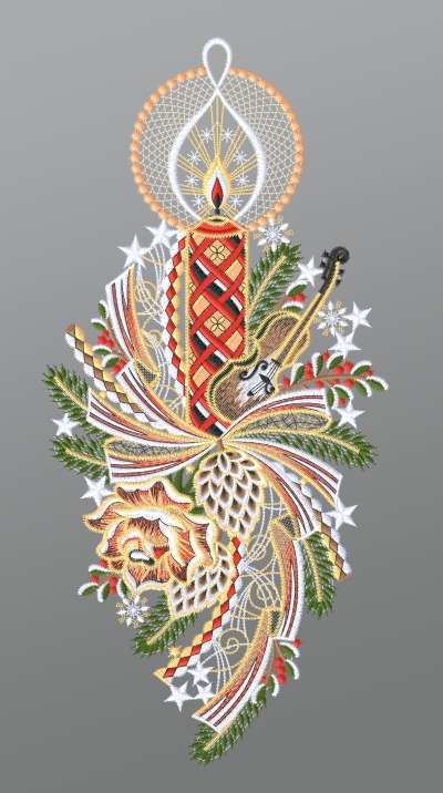 ArtikelbildFensterbild aus Plauener Spitze® - Festliche Kerze mit Geige #1W mehrfarbig