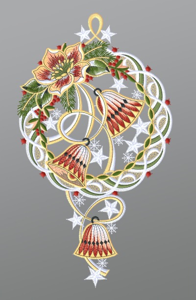 ArtikelbildFensterbild aus Plauener Spitze® - Glöckchen mit Kranz #1W mehrfarbig