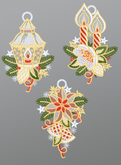 ArtikelbildFensterbilder aus Plauener Spitze® - 3er SET festlicher Winterzauber #1W mehrfarbig