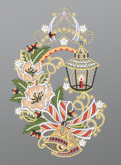 ArtikelbildFensterbild aus Plauener Spitze® - Laterne mit Christrosen #1W mehrfarbig