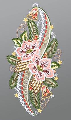 Fensterbild aus Plauener Spitze® - Christrosen mit Tannenzapfen #1W mehrfarbig
