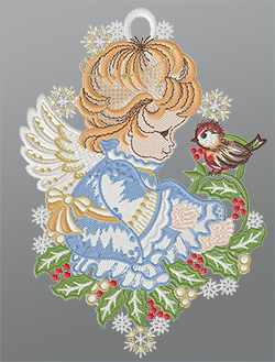 Fensterbild aus Plauener Spitze® - Niedlicher Engel #1W mehrfarbig