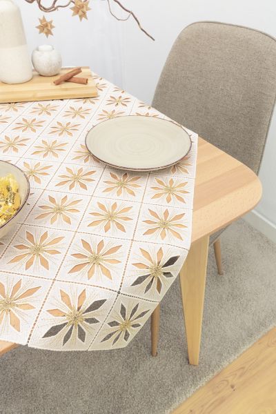 Tischdecke Plauener Spitze® #1W Sternchenglanz in Gold