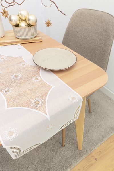 ArtikelbildTischläufer Plauener Spitze® #1W Flockenzauber in Gold