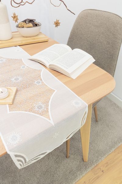 ArtikelbildTischläufer Plauener Spitze® #1W Flockenzauber in Silber