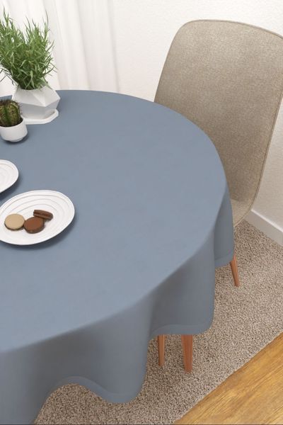 Tischdecke rund Lysel #3J Thermos in blaugrau