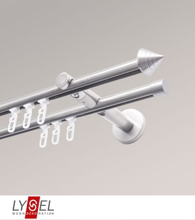 Lysel - SET Topaz 2-Lauf Doppelträger offen 160cm Innenlauf mit Endstücke Kegel in Edelstahl-Optik